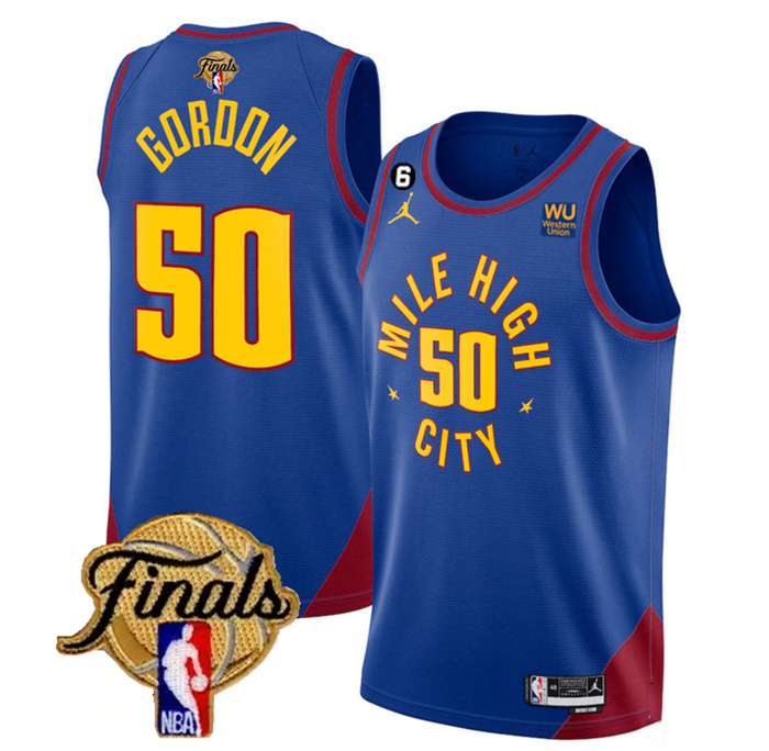 Custom Men's Denver Nuggets Blue 2023 Finals Statement Edition With NO.6 Patch Stitched Basketball Jersey