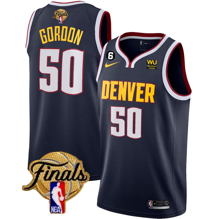 Custom Men's Denver Nuggets Navy 2023 Finals Icon Edition With NO.6 Patch Stitched Basketball Jersey