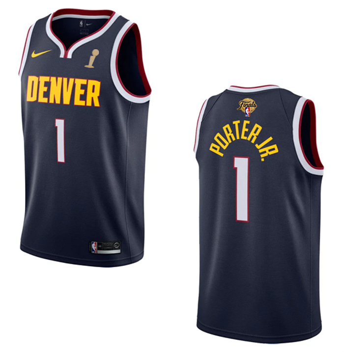 Custom Men's Denver Nuggets Navy 2023 Finals Champions Icon Edition Stitched Basketball Jersey