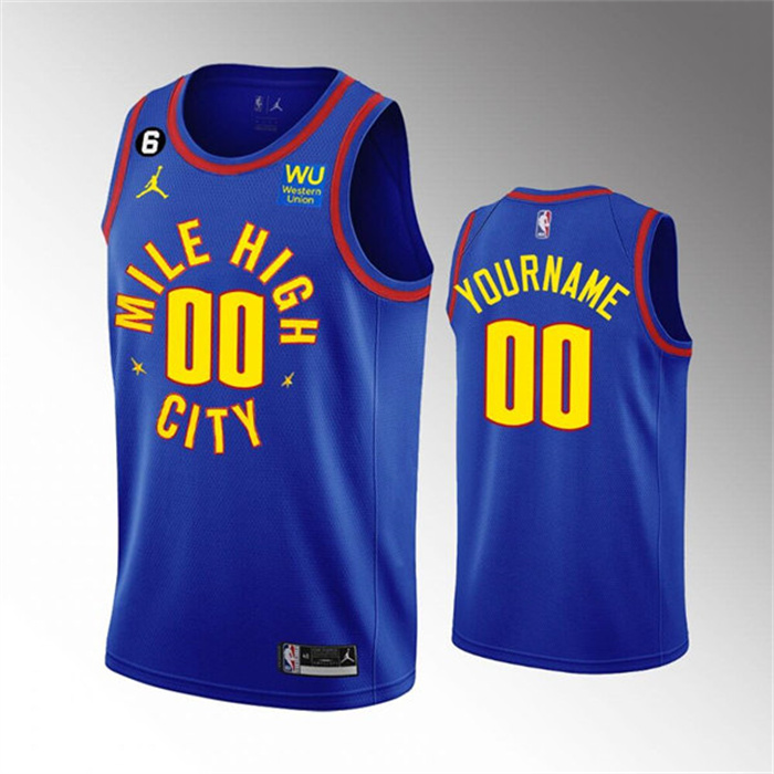 Men's Denver Nuggets Active Custom Blue Memorial Patch 2022 23 Statement Edition With NO.6 Patch Stitched Jersey