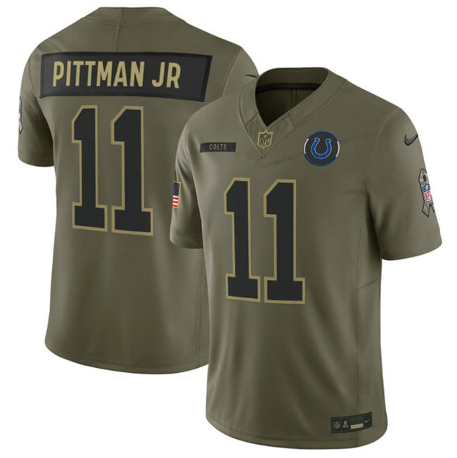 Men's Indianapolis Colts #11 Michael Pittman Jr. Olive 2025 F.U.S.E. Salute to Service Limited Stitched Football Jersey Men's Indianapolis Colts #11 Michael Pittman Jr. Olive 2025 F.U.S.E. Salute to Service Limited Stitched Football Jersey