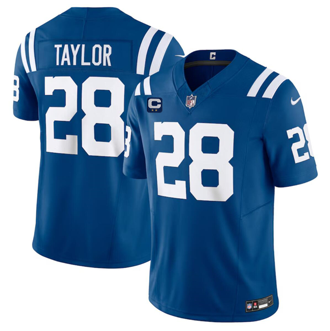 Men's Indianapolis Colts #28 Jonathan Taylor Blue 2024 F.U.S.E. With 2-Star C Patch Vapor Limited Stitched Football Jersey Men's Indianapolis Colts #28 Jonathan Taylor Blue 2024 F.U.S.E. With 2-Star C Patch Vapor Limited Stitched Football Jersey