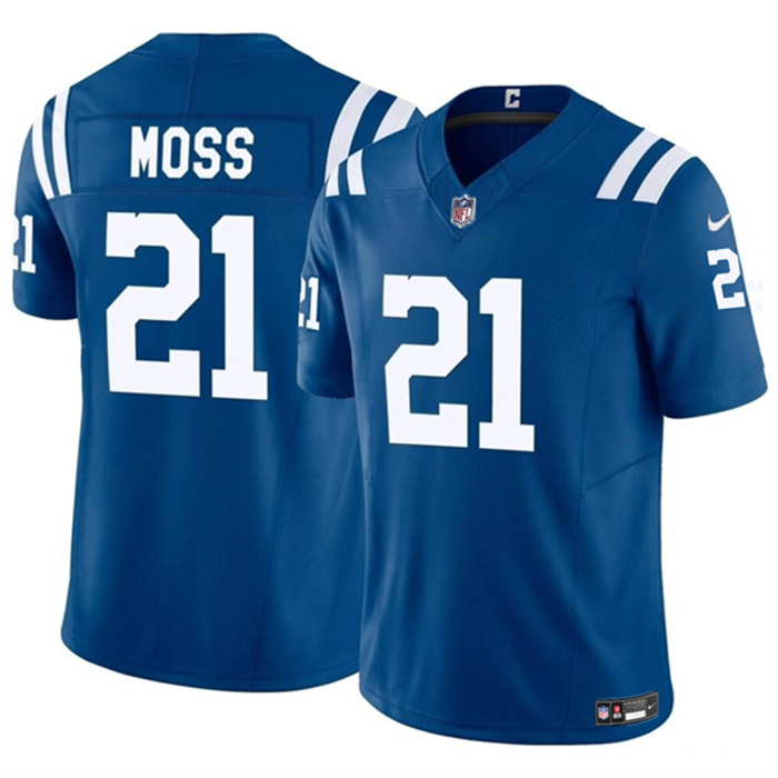 Men's Indianapolis Colts #21 Zack Moss Blue 2023 F.U.S.E. Vapor Untouchable Limited Stitched Football Jersey Men's Indianapolis Colts #21 Zack Moss Blue 2023 F.U.S.E. Vapor Untouchable Limited Stitched Football Jersey