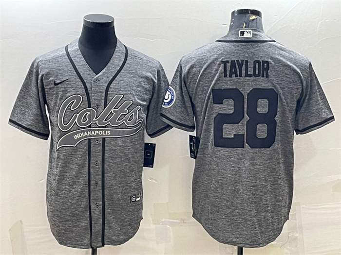 Men's Indianapolis Colts #28 Jonathan Taylor Grey With Patch Cool Base Stitched Baseball Jersey Men's Indianapolis Colts #28 Jonathan Taylor Grey With Patch Cool Base Stitched Baseball Jersey