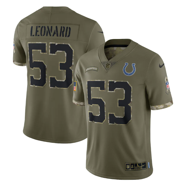 Men's Indianapolis Colts #53 Shaquille Leonard Olive 2022 Salute To Service Limited Stitched Jersey Men's Indianapolis Colts #53 Shaquille Leonard Olive 2022 Salute To Service Limited Stitched Jersey