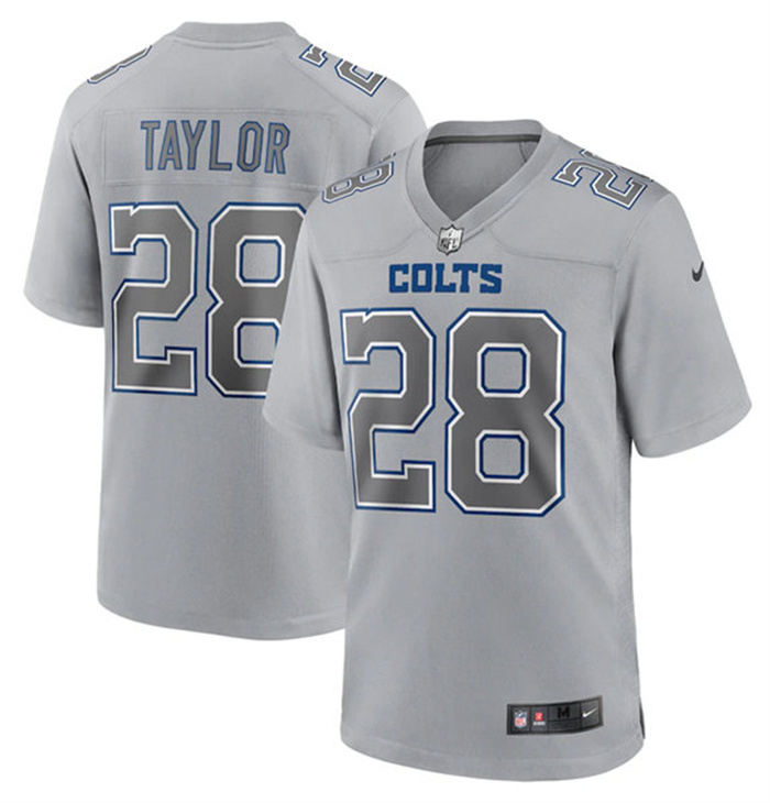 Men's Indianapolis Colts #28 Jonathan Taylor Gray Atmosphere Fashion Stitched Game Jersey Men's Indianapolis Colts #28 Jonathan Taylor Gray Atmosphere Fashion Stitched Game Jersey