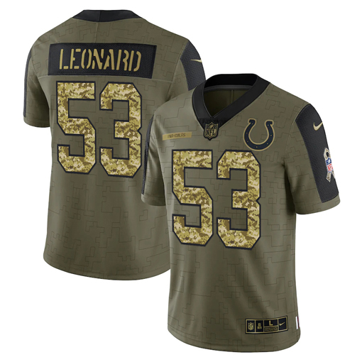 Men's Indianapolis Colts #53 Darius Leonard 2021 Olive Camo Salute To Service Limited Stitched Jersey Men's Indianapolis Colts #53 Darius Leonard 2021 Olive Camo Salute To Service Limited Stitched Jersey