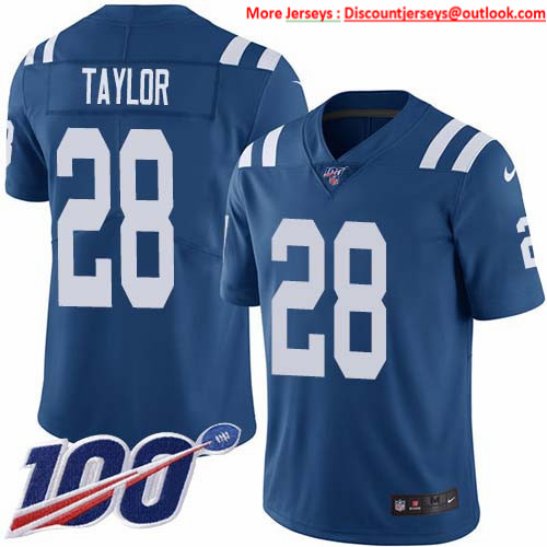 Nike Colts #28 Jonathan Taylor Royal Blue Team Color Men's Stitched NFL 100th Season Vapor Untouchable Limited Jersey