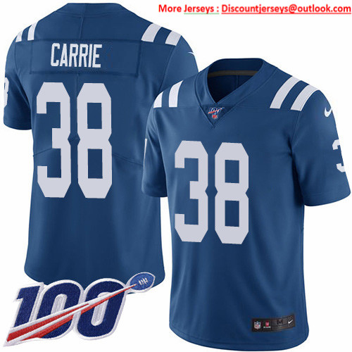 Nike Colts #38 T.J. Carrie Royal Blue Team Color Men's Stitched NFL 100th Season Vapor Untouchable Limited Jersey