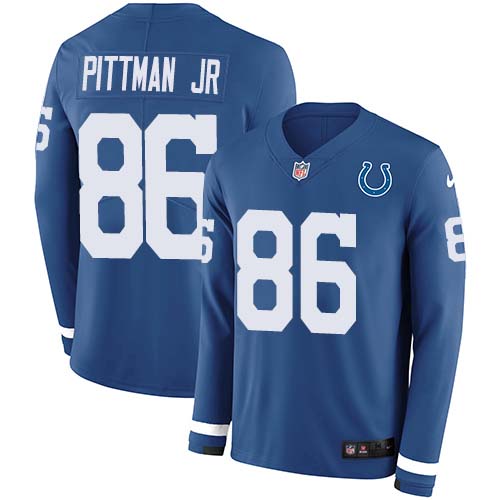 Nike Colts #86 Michael Pittman Jr. Royal Blue Team Color Men's Stitched NFL Limited Therma Long Sleeve Jersey Nike Colts #86 Michael Pittman Jr. Royal Blue Team Color Men's Stitched NFL Limited Therma Long Sleeve Jersey