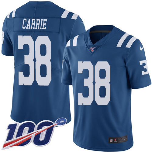 Nike Colts #38 T.J. Carrie Royal Blue Men's Stitched NFL Limited Rush 100th Season Jersey Nike Colts #38 T.J. Carrie Royal Blue Men's Stitched NFL Limited Rush 100th Season Jersey