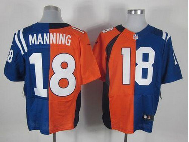 Nike Colts #18 Peyton Manning OrangeRoyal Blue Men's Stitched NFL Elite Split Broncos Jersey