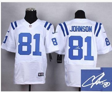 NEW Indianapolis Colts #81 Andre Johnson White Men's Stitched NFL Elite Autographed Jersey