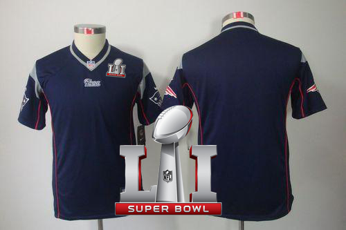 Nike Patriots Blank Navy Blue Team Color Super Bowl LI 51 Youth Stitched NFL Limited Jersey