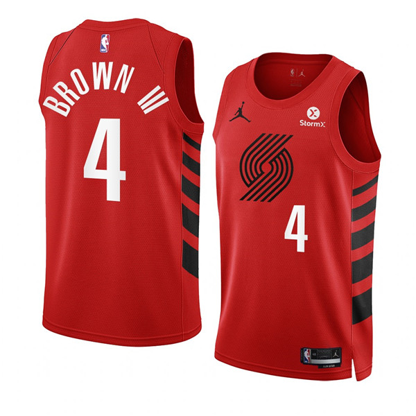 Men's Portland Trail Blazers #4 Greg Brown III 2022 23 Red Statement Edition Swingman Stitched Basketball Jersey