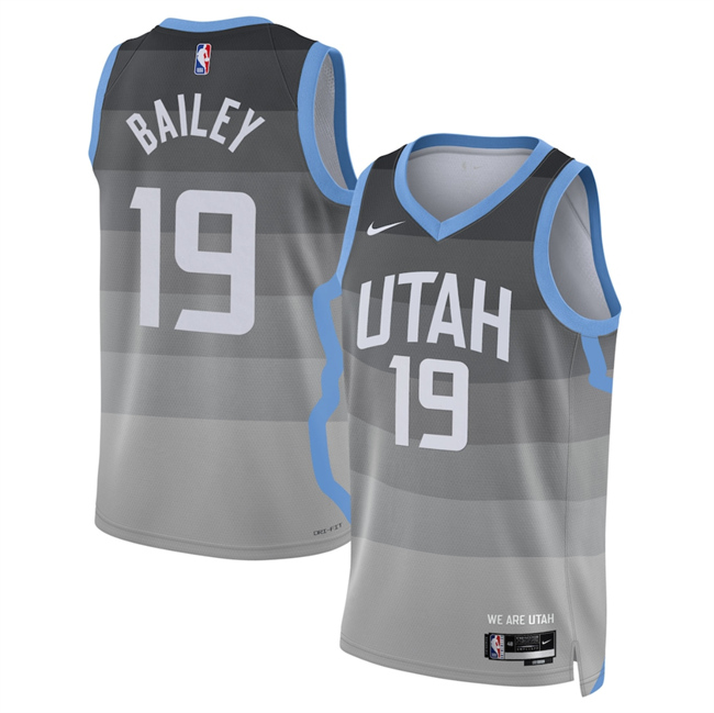 Men's Utah Jazz #19 Ace Bailey Grey 2025 26 City Edition Stitched Basketball Jersey