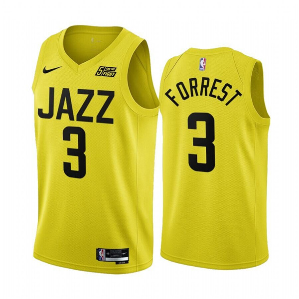 Men's Utah Jazz #3 Trent Forrest 2022 23 Yellow Icon Edition Stitched Basketball Jersey Men's Utah Jazz #3 Trent Forrest 2022 23 Yellow Icon Edition Stitched Basketball Jersey