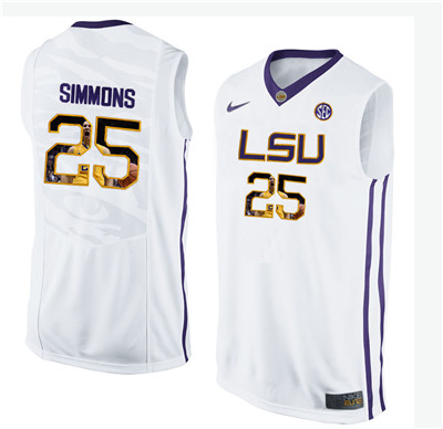LSU Tigers 25 Ben Simmons White With Portrait Print College Basketball Jersey2