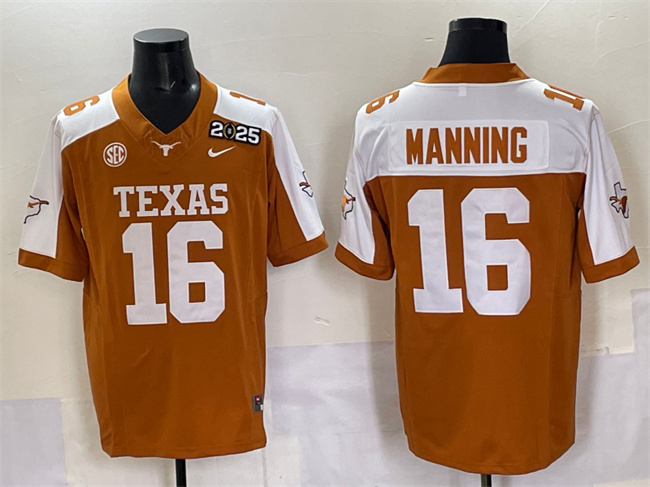 Men's Texas Longhorns #16 Peyton Manning Orange F.U.S.E. 2025 CFP Final With SEC Patch Stitched Jersey Men's Texas Longhorns #16 Peyton Manning Orange F.U.S.E. 2025 CFP Final With SEC Patch Stitched Jersey