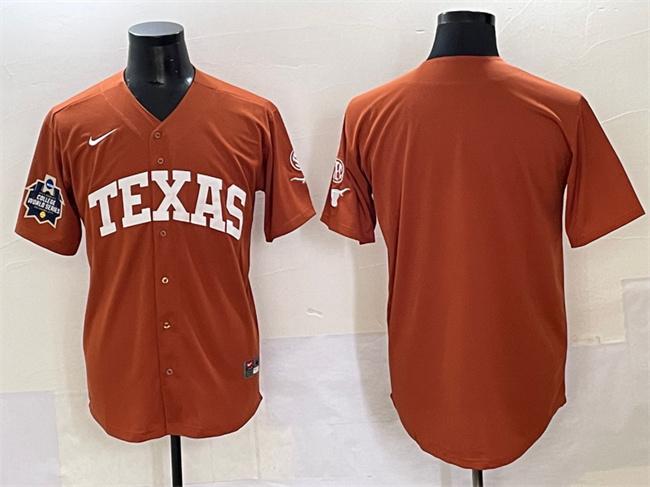Men's Texas Longhorns Blank Orange 2025 World Series & SEC Patch Stitched Jersey Men's Texas Longhorns Blank Orange 2025 World Series & SEC Patch Stitched Jersey