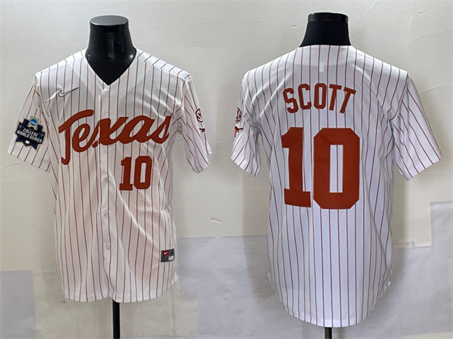 Men's Texas Longhorns #10 Mia Scott White Pinstripe 2025 World Series & SEC Patch Stitched Jersey Men's Texas Longhorns #10 Mia Scott White Pinstripe 2025 World Series & SEC Patch Stitched Jersey