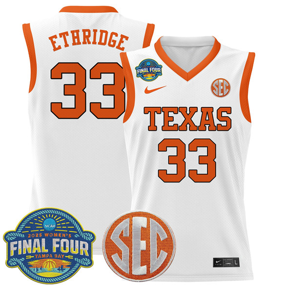 Men's Texas Longhorns #33 Kamie Ethridge White 2025 Sec Women’s Final Four Patch Stitched Basketball Jersey Men's Texas Longhorns #33 Kamie Ethridge White 2025 Sec Women’s Final Four Patch Stitched Basketball Jersey