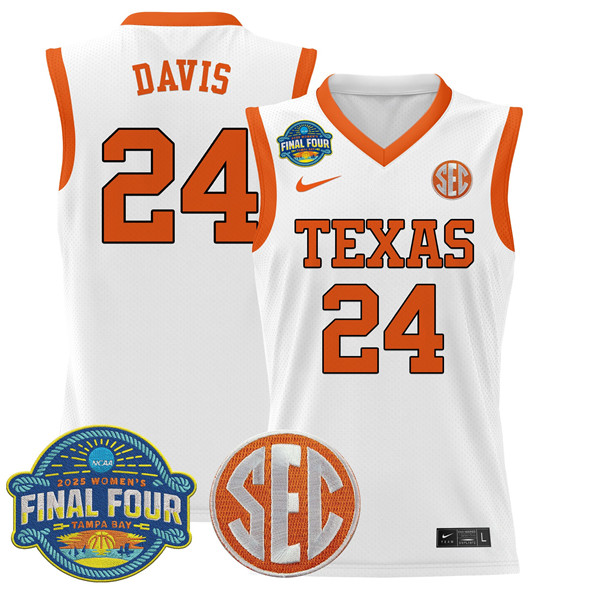 Men's Texas Longhorns #24 Clarissa Davis White 2025 Sec Women’s Final Four Patch Stitched Basketball Jersey Men's Texas Longhorns #24 Clarissa Davis White 2025 Sec Women’s Final Four Patch Stitched Basketball Jersey