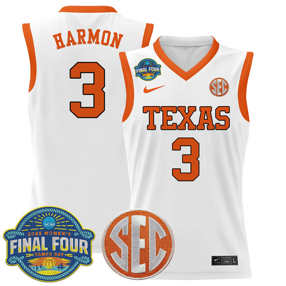 Men's Texas Longhorns #3 Rori Harmon White 2025 Sec Women’s Final Four Patch Stitched Basketball Jersey Men's Texas Longhorns #3 Rori Harmon White 2025 Sec Women’s Final Four Patch Stitched Basketball Jersey