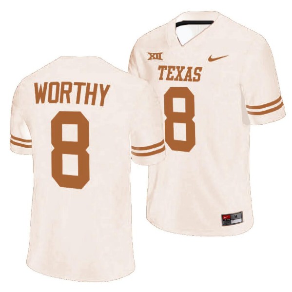 Men's Texas Longhorns #8 Xavier Worthy Cream Stitched Jersey Men's Texas Longhorns #8 Xavier Worthy Cream Stitched Jersey