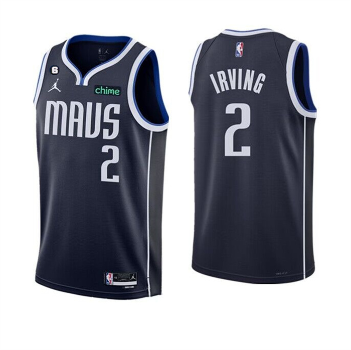 Men's Dallas Mavericks #2 Kyrie Irving Navy Statement Edition With No.6 Patch Stitched Basketball Jersey Men's Dallas Mavericks #2 Kyrie Irving Navy Statement Edition With No.6 Patch Stitched Basketball Jersey