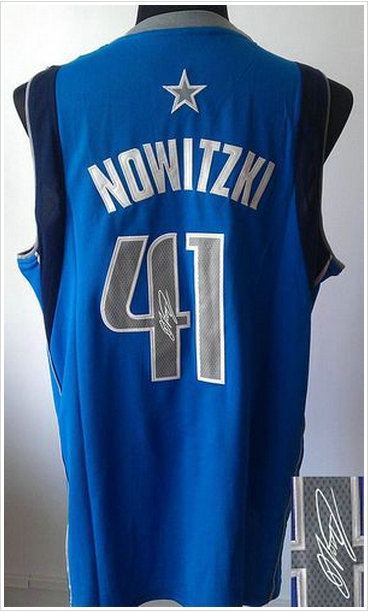 Dallas Mavericks Revolution 30 Autographed #41 Dirk Nowitzki Sky Blue Stitched NBA Jersey
