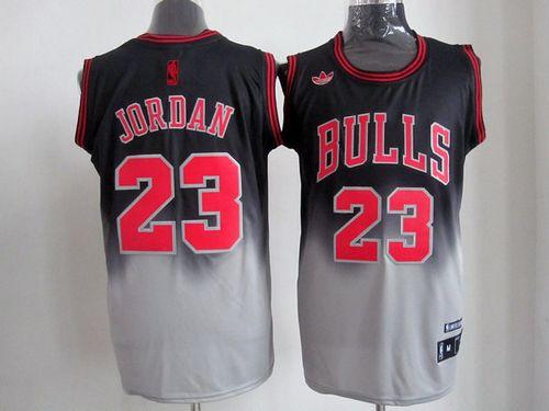 Bulls #23 Michael Jordan Black Grey Fadeaway Fashion Stitched NBA Jersey