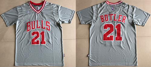 Bulls #21 Jimmy Butler Grey Short Sleeve Stitched NBA Jersey