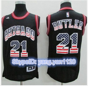 Chicago Bulls #21 Jimmy Butler Black USA Flag Fashion Stitched NBA Jersey
