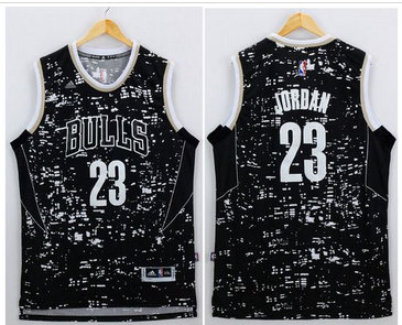 Chicago Bulls #23 Michael Jordan Black City Light Stitched NBA Jersey