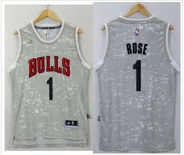 Chicago Bulls #1 Derrick Rose Grey City Light Stitched NBA Jersey