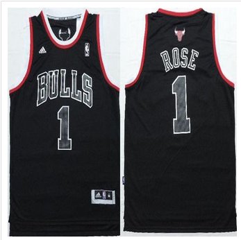 Chicago Bulls #1 Derrick Rose Black Shadow Red Strip Stitched NBA Jersey