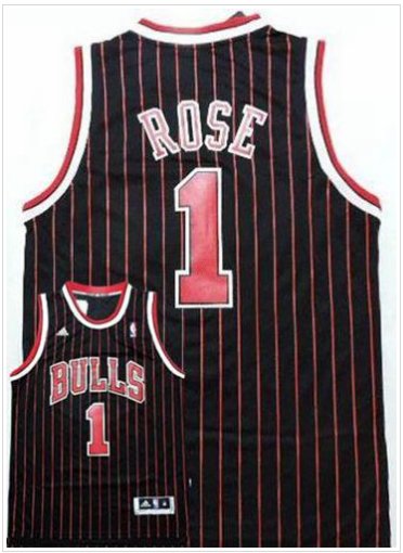 Bulls #1 Derrick Rose Black Red Strip Stitched NBA Jersey