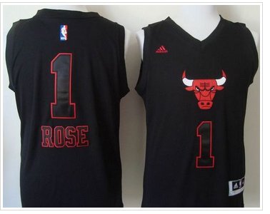 Chicago Bulls #1 Derrick Rose Black New Fashion Stitched NBA Jersey