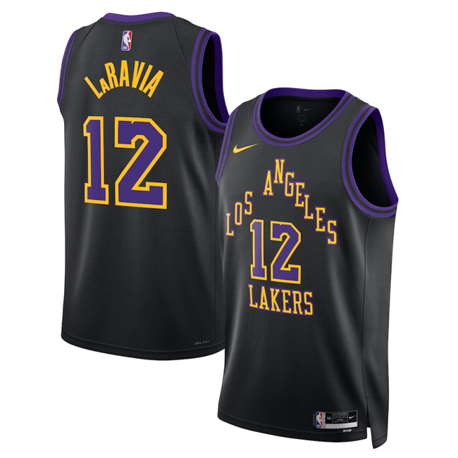 Men's Los Angeles Lakers #12 Jake LaRavia Black 2025 26 City Edition Stitched Basketball Jersey