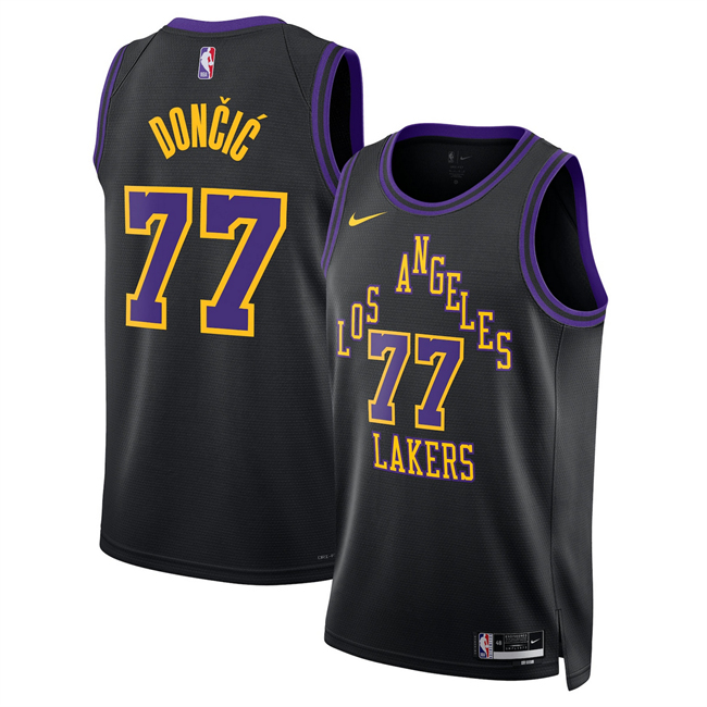 Men's Los Angeles Lakers #77 Luka Don?i? Black 2025 26 City Edition Stitched Basketball Jersey