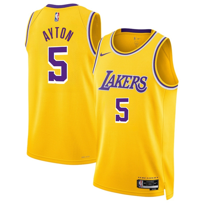 Men's Los Angeles Lakers #5 Deandre Ayton Yellow Icon Edition Stitched Basketball Jersey Men's Los Angeles Lakers #5 Deandre Ayton Yellow Icon Edition Stitched Basketball Jersey