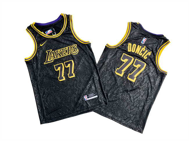 Men's Los Angeles Lakers #77 Luka Don?i? Black Stitched Basketball Jersey