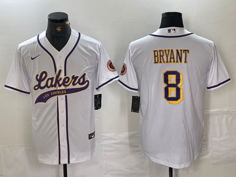 Men's Los Angeles Lakers #8 Kobe Bryant White Cool Base Stitched Baseball Jersey 7 Men's Los Angeles Lakers #8 Kobe Bryant White Cool Base Stitched Baseball Jersey 7