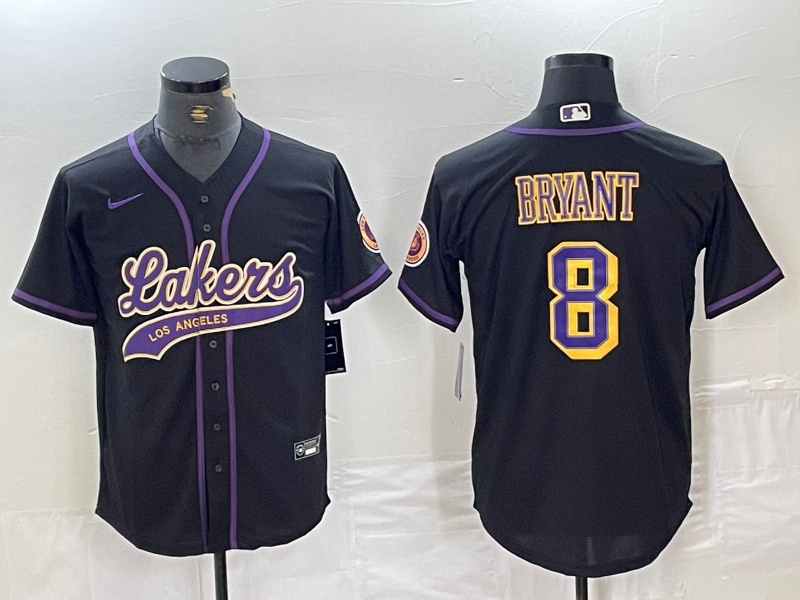 Men's Los Angeles Lakers #8 Kobe Bryant Black Cool Base Stitched Baseball Jersey 4 Men's Los Angeles Lakers #8 Kobe Bryant Black Cool Base Stitched Baseball Jersey 4