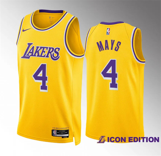 Men's Los Angeles Lakers #4 Skylar Mays Yellow Icon Edition Stitched Basketball Jersey Men's Los Angeles Lakers #4 Skylar Mays Yellow Icon Edition Stitched Basketball Jersey