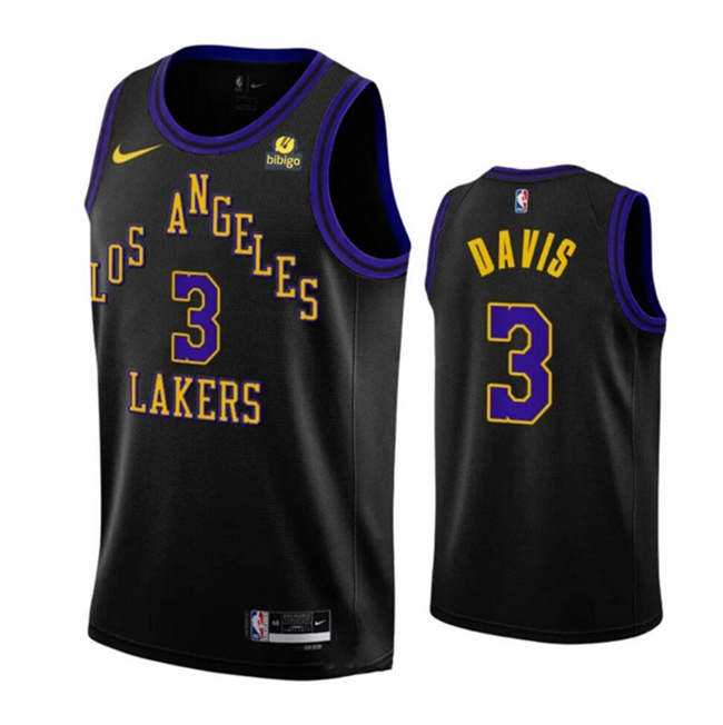 Men's Los Angeles Lakers #3 Anthony Davis Black 2023-24 City Edition Stitched Basketball Jersey Men's Los Angeles Lakers #3 Anthony Davis Black 2023-24 City Edition Stitched Basketball Jersey