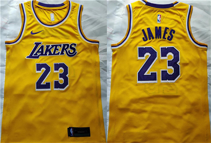 Men's Los Angeles Lakers #23 LeBron James Yellow Stitched Basketball Jersey Men's Los Angeles Lakers #23 LeBron James Yellow Stitched Basketball Jersey