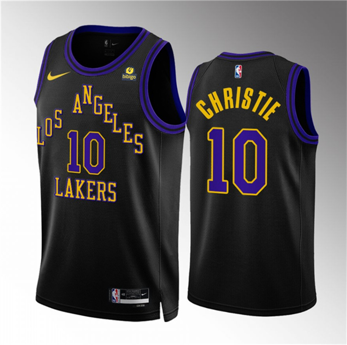 Men's Los Angeles Lakers #10 Max Christie Black 2023 24 City Edition Stitched Basketball Jersey Men's Los Angeles Lakers #10 Max Christie Black 2023 24 City Edition Stitched Basketball Jersey
