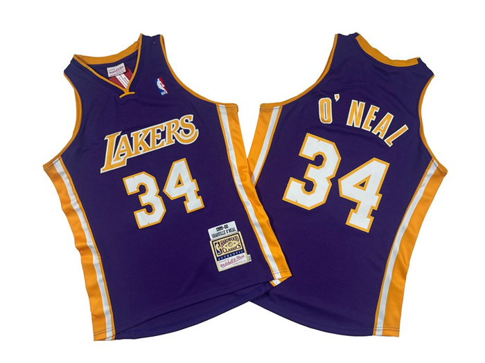 Men's Los Angeles Lakers #34 Shaquille O'Neal Purple 1999-00 Throwback Basketball Jersey Men's Los Angeles Lakers #34 Shaquille O'Neal Purple 1999-00 Throwback Basketball Jersey